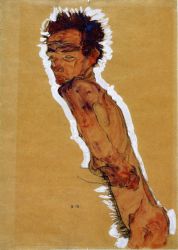 Male Nude in Profile Facing Left -   Egon Schiele Oil Painting