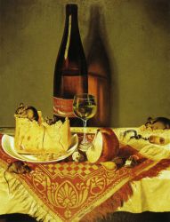 Still LIfe with Cheese, Bottle of Wine and Mouse -  William Aiken Walker oil painting