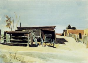 Adobes and Shed New Mexico -   Edward Hopper Oil Painting