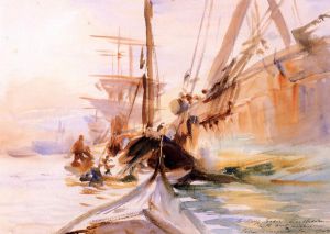 Unloading Boats, Venice -   John Singer Sargent Oil Painting