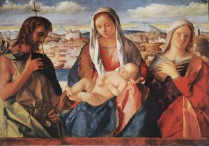 Madonna and Child with St. John the Baptist and a Saint - Giovanni Bellini Oil Painting