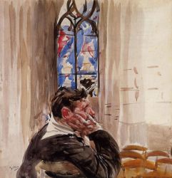 Portrait of a Man in Church - Giovanni Boldini Oil Painting