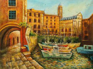 Path Near Boats - Oil Painting Reproduction On Canvas