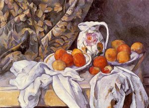 Still Life with Curtain and Flowered Pitcher -  Paul Cezanne Oil Painting,