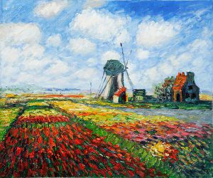 Tulip Field with the Rijnsburg Windmill -   Claude Monet Oil Painting