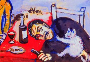 Man at table - Marc Chagall Oil Painting