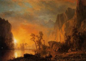 Sunset in the Rockies -   Albert Bierstadt Oil Painting