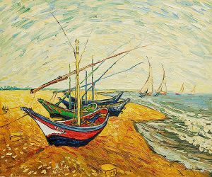 Fishing Boats on the Beach at Saintes-Maries -   Vincent Van Gogh Oil Painting