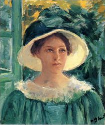 Young Woman in Green, Outdoors in the Sun - Oil Painting Reproduction On Canvas