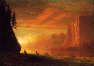 Deer at Sunset - Albert Bierstadt Oil Painting