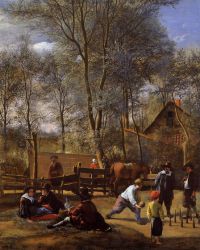 Skittle Players outside an Inn - Jan Steen oil painting