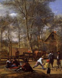 Skittle Players outside an Inn -  Jan Steen oil painting