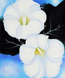 Two Jimson Weeds with Green Leaves and Blue Sky - Georgia O\'Keeffe Oil Painting