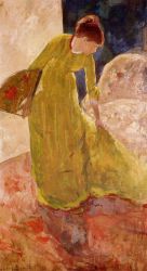 Woman Standing, Holding a Fan - Oil Painting Reproduction On Canvas