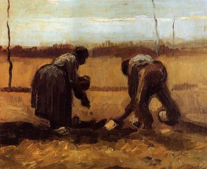 Peasant Man and Woman Planting Potatoes -  Vincent Van Gogh Oil Painting