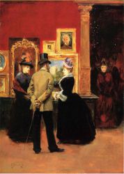 Count Ludovic Leic and Ladies Viewing an Exhibition - Julius LeBlanc Stewart Oil Painting