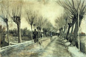 Road with Pollarded Willows and a Man with a Broom - Vincent Van Gogh oil painting