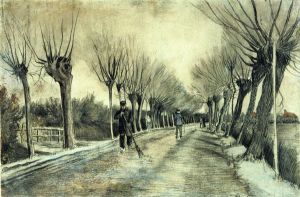 Road with Pollarded Willows and a Man with a Broom -   Vincent Van Gogh oil painting