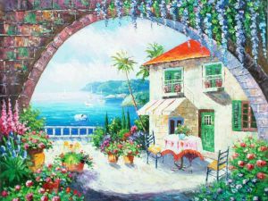 Cafe At Oceanside - Oil Painting Reproduction On Canvas