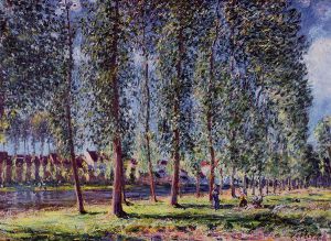 Lane of Poplars at Moret - Alfred Sisley Oil Painting