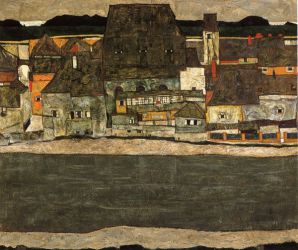 Houses by the River II -  Egon Schiele Oil Painting