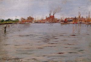 Harbor Scene, Brooklyn Docks - William Merritt Chase Oil Painting