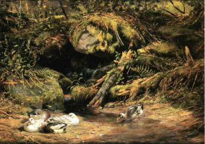 Ducks at the Spring Head -  Arthur Fitzwilliam Tait Oil Painting