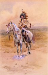 Mandan Warrior - Charles Marion Russell Oil Painting