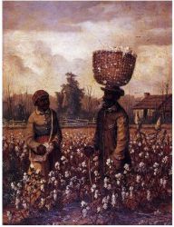 Negro Man and Woman in Cotton Field with Cabin -  William Aiken Walker Oil Painting