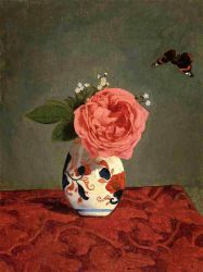 Garden Rose and Blue Forget-Me-Nots in a Vase -  Gustave Caillebotte Oil Painting