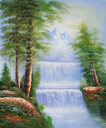 Sierra Waterfall II - Oil Painting Reproduction On Canvas