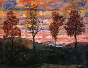 Four Trees - Egon Schiele Oil Painting