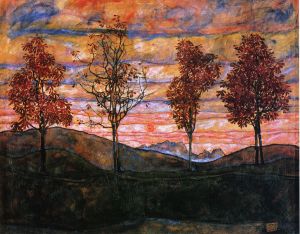 Four Trees -   Egon Schiele Oil Painting