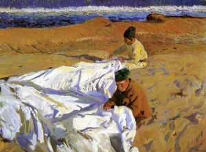 Mending the Sail -  Joaquin Sorolla y Bastida Oil Painting