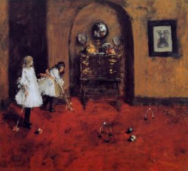 Children Playing Parlor Croquet (sketch) - William Merritt Chase Oil Painting