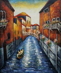 Venetian Canal with Gondola - Oil Painting Reproduction On Canvas
