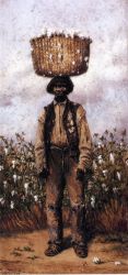 Negro Man in Cotton Field with Basket of Cotton on Head -   William Aiken Walker oil painting