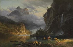 Indians Spear Fishing - Albert Bierstadt Oil Painting