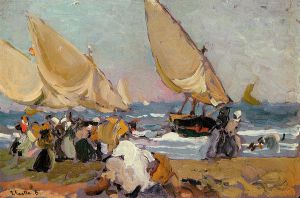 Sailing Vessels on a Breezy Day, Valencia - Joaquin Sorolla y Bastida Oil Painting