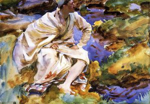 A Man Seated by a Stream, Val d\'Aosta, Pertud - Oil Painting Reproduction On Canvas