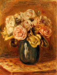 Roses in a Blue Vase II -   Pierre Auguste Renoir Oil Painting