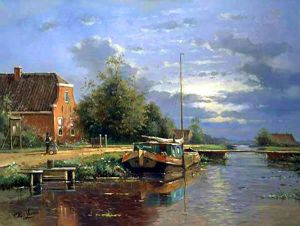 A Boat By The River - Oil Painting Reproduction On Canvas