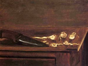 Garlic Cloves and Knife on the Corner of a Table - Gustave Caillebotte Oil Painting