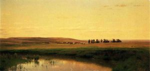 A Wagon Train on the Plains, Platte River - Thomas Worthington Whittredge Oil Painting