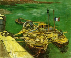 Quay with Men Unloading Sand Barges - Vincent Van Gogh Oil Painting