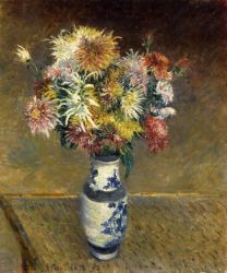 Chrysanthemums in a Vase - Gustave Caillebotte Oil Painting