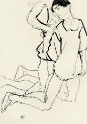 Two Kneeling Figures -  Egon Schiele oil painting