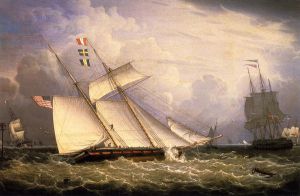 American Schooner under Sail with Heavy Seas - Robert Salmon Oil Painting