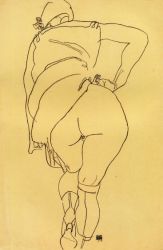 Semi-Nude, Back View - Egon Schiele Oil Painting