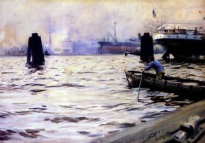 Hamburg Harbour - Oil Painting Reproduction On Canvas